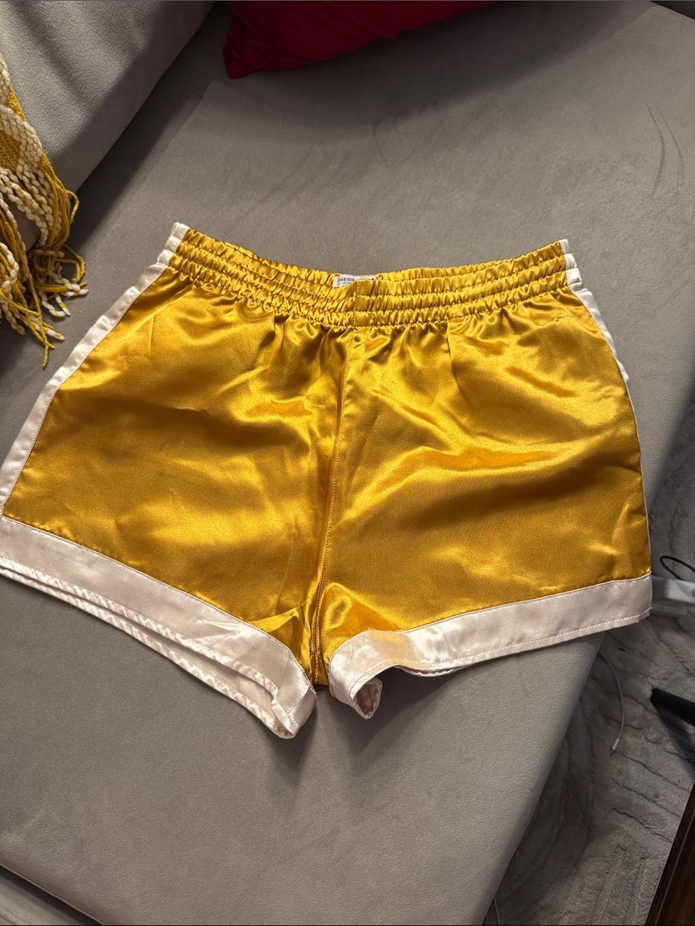 BDG Yellow Satin Athletic Shorts with White Trim